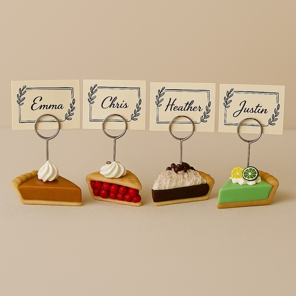 Pie Slice Place Card Holders – Set of 4 (Pumpkin, Cherry, Chocolate & Key Lime) - Picture 1 of 12